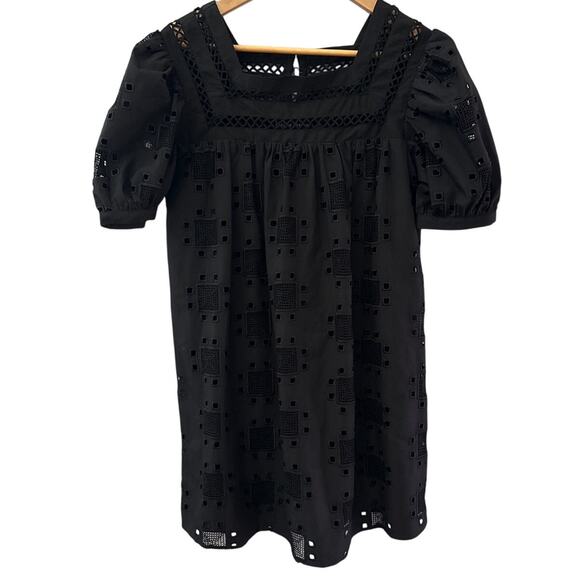 English Factory Embroidered Cotton Eyelet Shift Dress In Black Size‎ XS - Picture 8 of 12